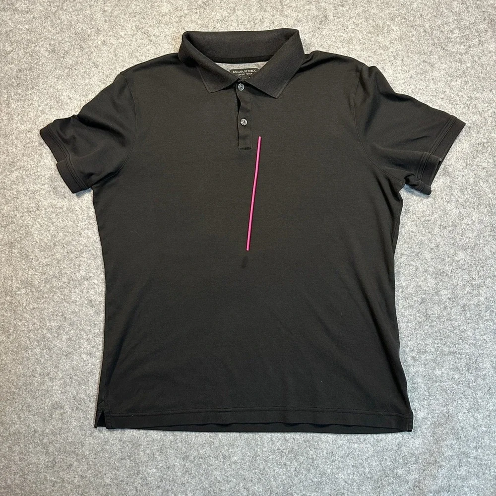 Banana Republic Luxury Touch Polo Large Black Solid Cotton‎ Short Sleeve